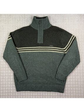 Jeep green striped quarter zip sweater size XL